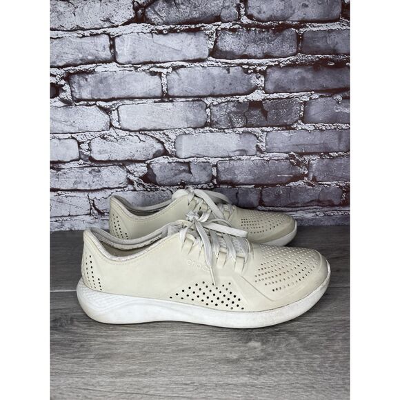 CROCS OFF WHITE Rubber Synthetic Light Lace Up WATER SHOES Men Sz 12M US/45EU - Picture 1 of 16